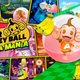 Splash page of the game Super Monkey Ball Banana Mania, featuring a monkey in a ball being led by a banana bunch.